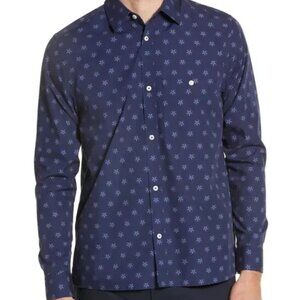 NWT Ted Baker Mens Navy Blue Floral Collared Slim Fit Button Up Shirt XXL 2XL